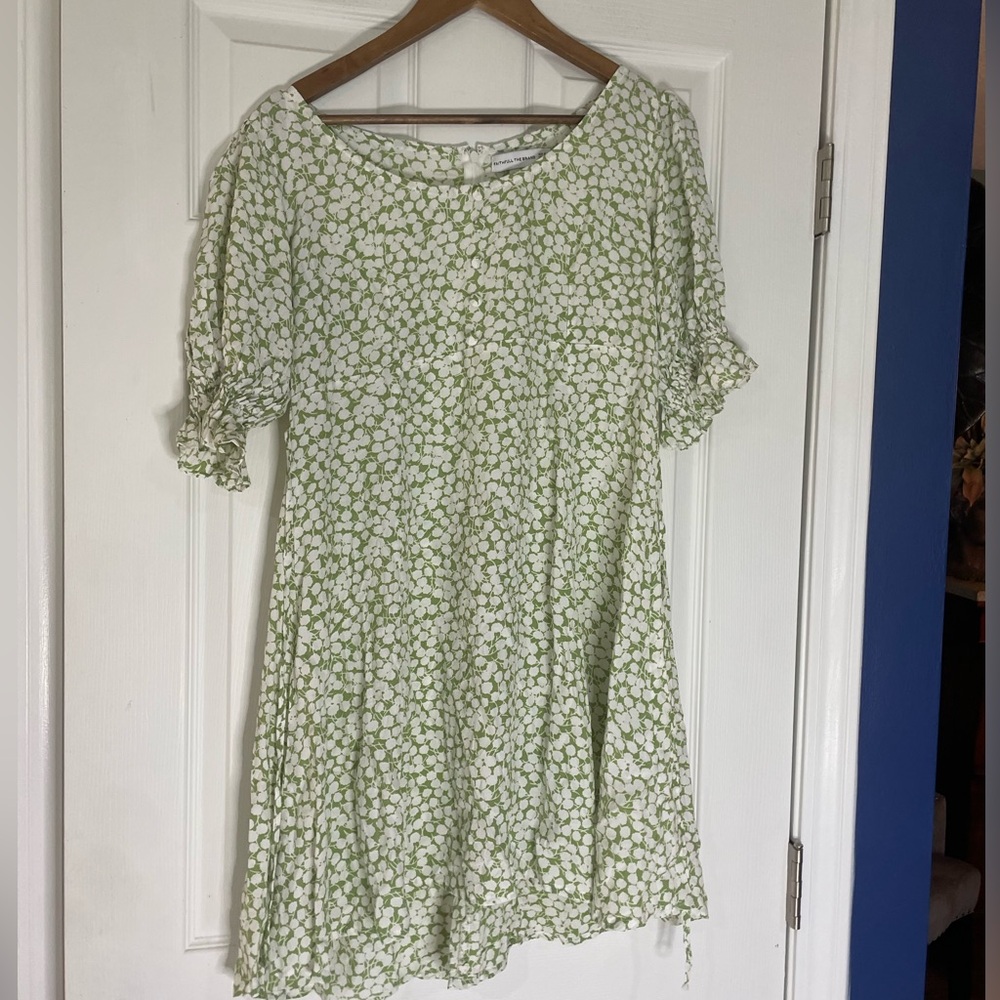 Faithfull the Brand ditzy green print  Mini Dress - size 8